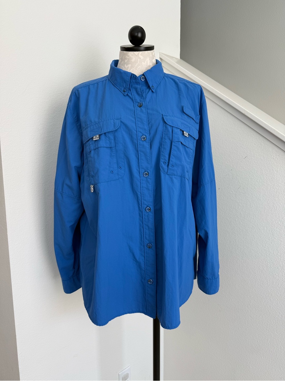 Columbia Shirt Womens 1x XL Blue PFG Fishing Vented Hiking Outdoor Casual